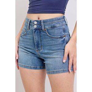 NWT Judy Blue Double Button Tummy Control High Rise Denim Shorts, Stretchy Comfy
